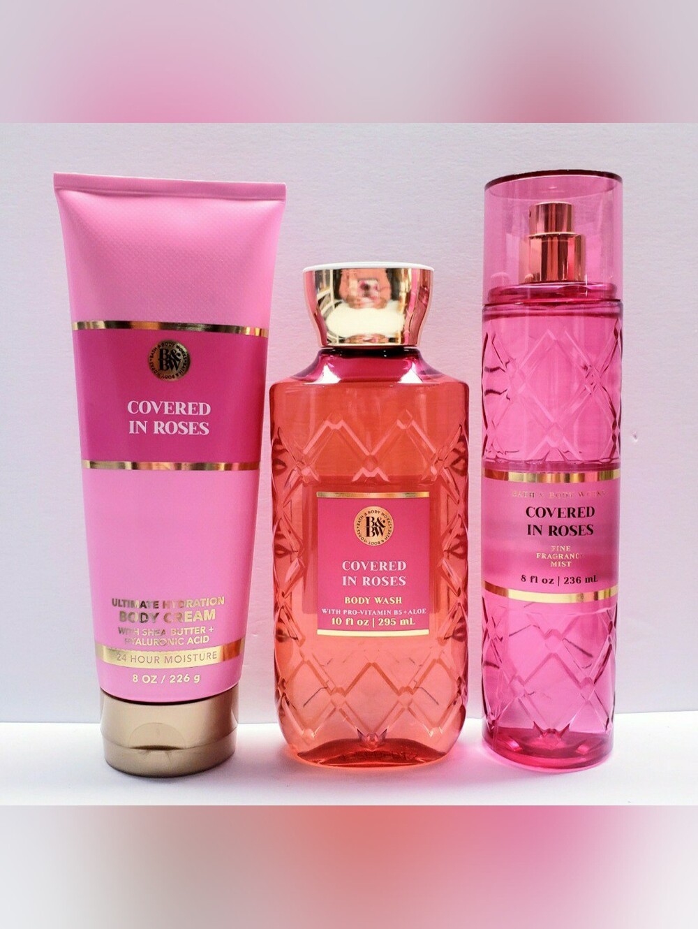 Bath & Body Works COVERED IN ROSES Fragrance Mist, Body Wash, Body Cream -3 pcs